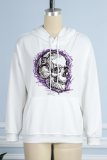 Casual Daily Print Draw String Skull Hooded Collar Tops