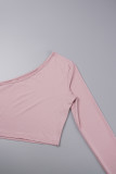 Sexy Casual Solid Backless Fold Oblique Collar Long Sleeve Two Pieces