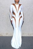 Sexy Patchwork See-through O Neck Long Dress Dresses