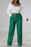 Casual Solid Patchwork Regular High Waist Straight Solid Color Trousers