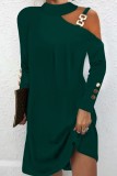 Casual Solid Hollowed Out O Neck Long Sleeve Dresses