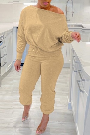 Casual Solid Basic Oblique Collar Plus Size Two Pieces