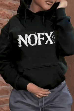 Street Print Draw String Hooded Collar Tops