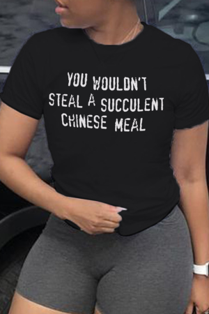 Casual Basis Print Letter O Neck T-Shirts