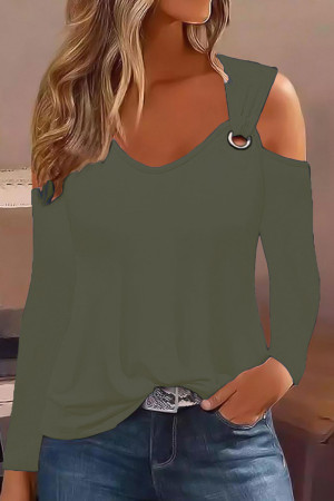 Casual Solid Hollowed Out V Neck Tops