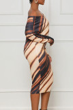 Casual Striped Patchwork Oblique Collar Wrapped Skirt Dresses