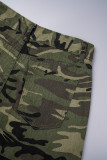 Casual Camouflage Print Patchwork Mid Waist Denim Jeans
