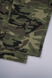 Casual Camouflage Print Patchwork Mid Waist Denim Jeans