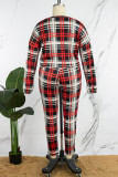 Casual Plaid Print Basic O Neck Plus Size Two Pieces