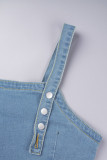 Casual Plaid Patchwork Buttons Backless Zipper Sleeveless High Waist Loose Denim Dresses