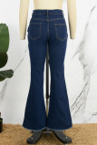 Casual Solid Patchwork Buttons High Waist Skinny Denim Jeans