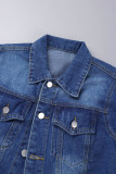 Casual Solid Ripped Patchwork Cardigan Turndown Collar Long Sleeve Regular Denim Jacket