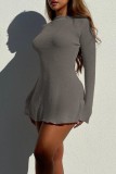 Casual Solid Basic O Neck Long Sleeve Dresses