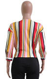 Casual Striped Patchwork V Neck Tops