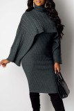 Elegant Solid Patchwork Turtleneck Long Sleeve Two Pieces