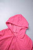 Street Solid Patchwork Draw String Pocket Zipper Hooded Collar Long Sleeve Two Pieces