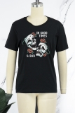 Casual Vintage Print Skull Patchwork O Neck T-Shirts