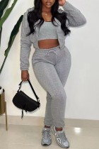 Casual Solid Basic O Neck Long Sleeve  Three Piece Set