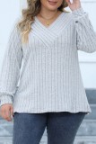 Casual Solid Patchwork V Neck Plus Size Tops
