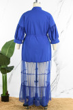 Casual Solid Patchwork Shirt Collar Long Dress Plus Size Dresses