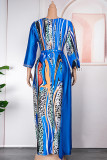 Elegant Print Patchwork With Belt V Neck Printed Dress Plus Size Dresses