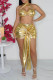 Fashion Sexy Solid Patchwork Backless Halter Sleeveless Two Pieces