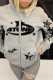 Street Print Draw String Zipper Hooded Collar Tops