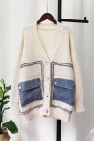 Casual Patchwork Buttons Cardigan V Neck Outerwear