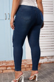 Casual Solid Ripped Plus Size Jeans
