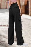 Street Solid Patchwork Draw String Pocket Straight Low Waist Straight Solid Color Bottoms