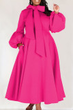 Casual Solid With Bow Half A Turtleneck Long Sleeve Dresses