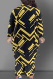Casual Print Patchwork Buckle Turndown Collar Plus Size Two Pieces