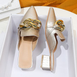 Casual Patchwork Metal Accessories Decoration Solid Color Pointed Comfortable Out Door Wedges Shoes (Heel Height 1.57in)