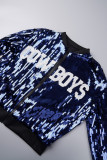 Casual Letter Sequins Patchwork Zipper Collar Outerwear