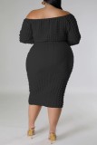 Casual Solid Basic Off the Shoulder Plus Size Two Pieces