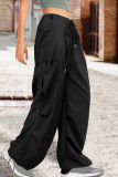 Street Solid Patchwork Draw String Pocket Straight High Waist Straight Solid Color Bottoms