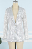 Celebrities Solid Sequins Patchwork Turn-back Collar Outerwear