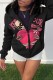 Casual Print Patchwork Zipper Hooded Collar Outerwear