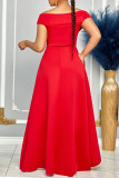 Daily Celebrities Elegant Patchwork Flounce Solid Color V Neck Asymmetrical Dresses