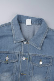 Street Solid Patchwork Pocket Buckle Buttons Turndown Collar Long Sleeve Regular Denim Jacket