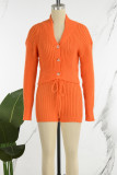 Elegant Solid Patchwork Draw String Buckle O Neck Long Sleeve Two Pieces