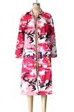 Fashion Casual Letter Camouflage Print Cardigan Turndown Collar Outerwear
