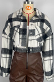 Casual Plaid Patchwork Pocket Buckle Turndown Collar Outerwear