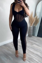 Sexy Casual Daily Patchwork See-through Solid Color Spaghetti Strap Skinny Jumpsuits