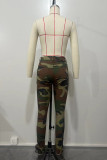 Casual Sweet Camouflage Print Patchwork Pocket Buttons Zipper Skinny Mid Waist Conventional Full Print Bottoms