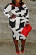 Casual Print Basic O Neck Long Sleeve Plus Size Dresses (Without Belt)