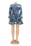 Casual Camouflage Print Patchwork O Neck Long Sleeve Dresses