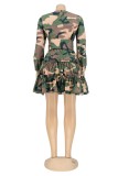 Casual Camouflage Print Patchwork O Neck Long Sleeve Dresses