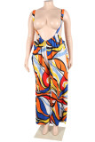 Casual Print Spaghetti Strap Plus Size Jumpsuits (Without Vest )