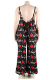 Casual Print Spaghetti Strap Plus Size Jumpsuits (Without Vest )